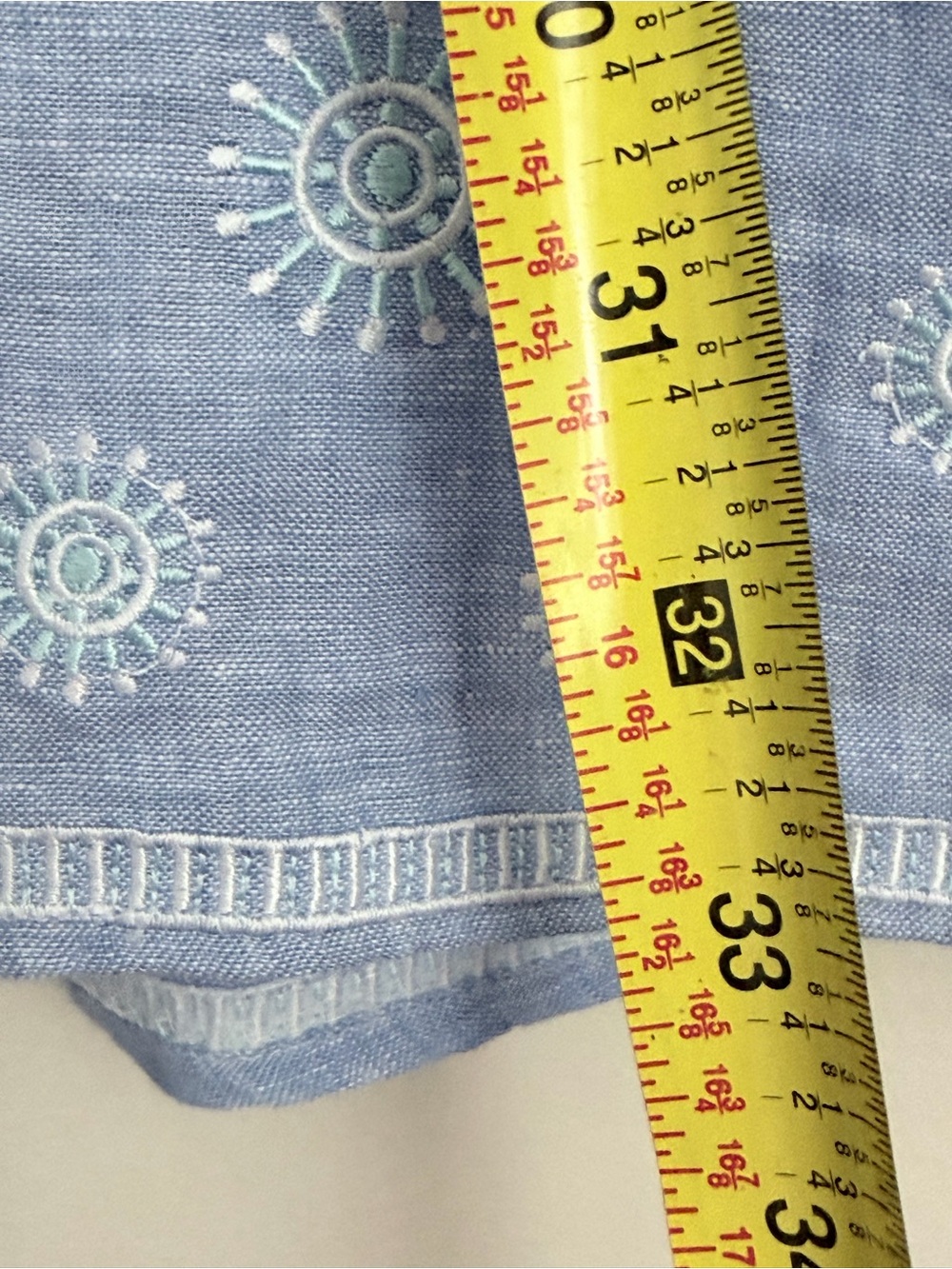 HiHo chambray Blue geometric embroidery Beachy Linen Tortola Dress Women's M - Picture 6 of 6